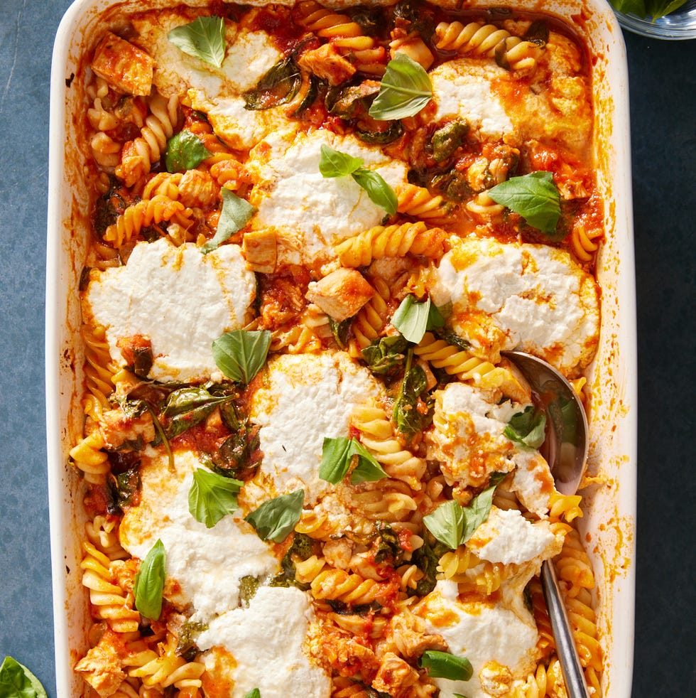 No Boil Baked Chicken Pasta no boil baked chicken pasta in a white casserole dish
