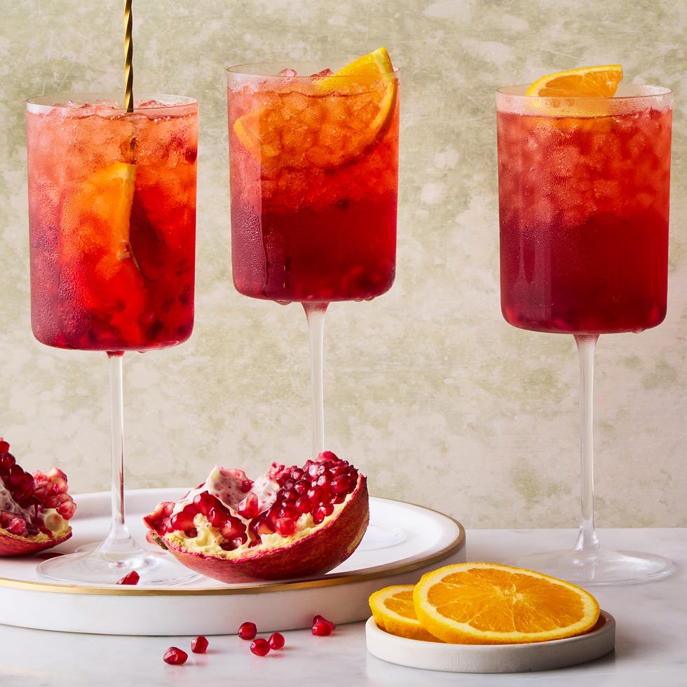 pomegranate spritz topped with champagne
