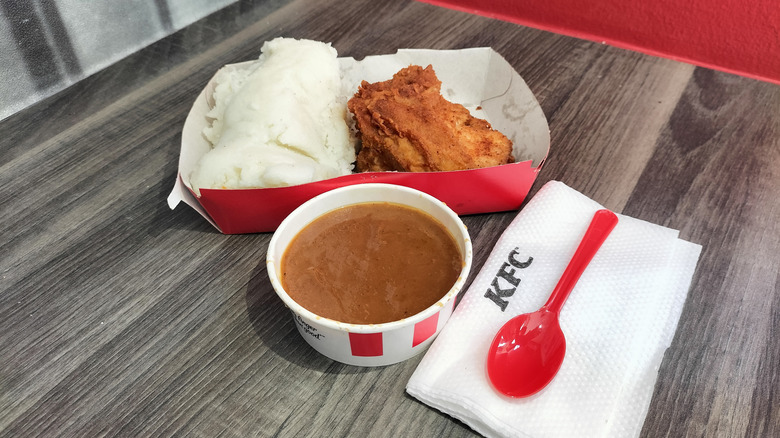 KFC chicken and mashed potatoes with cup of gravy