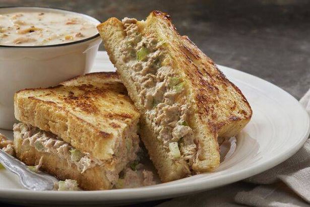 Tuna Melt Grilled Cheese Sandwich with Clam Chowder