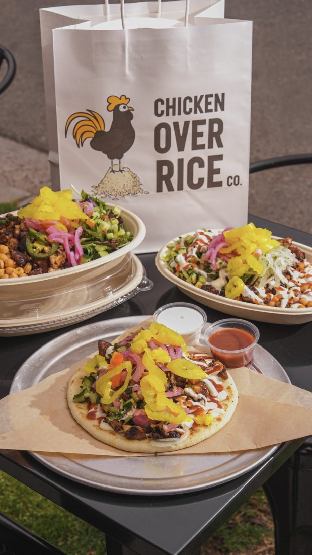 Chicken Over Rice Co. offers three options for its chicken-based meals; over rice, as a salad bowl or on pita bread. (Courtesy of Chicken Over Rice Co.)