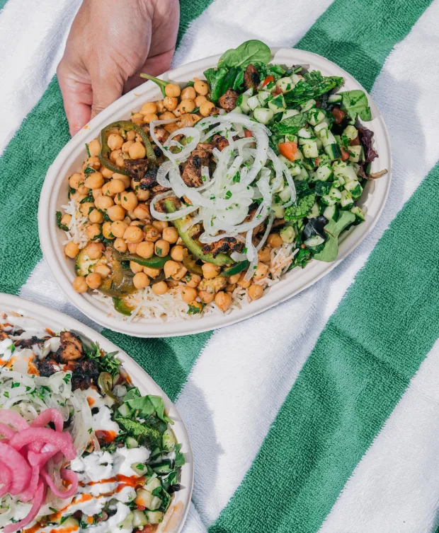 The chickpea dishes are popular among vegetarians. (Courtesy of Chicken Over Rice Co.)