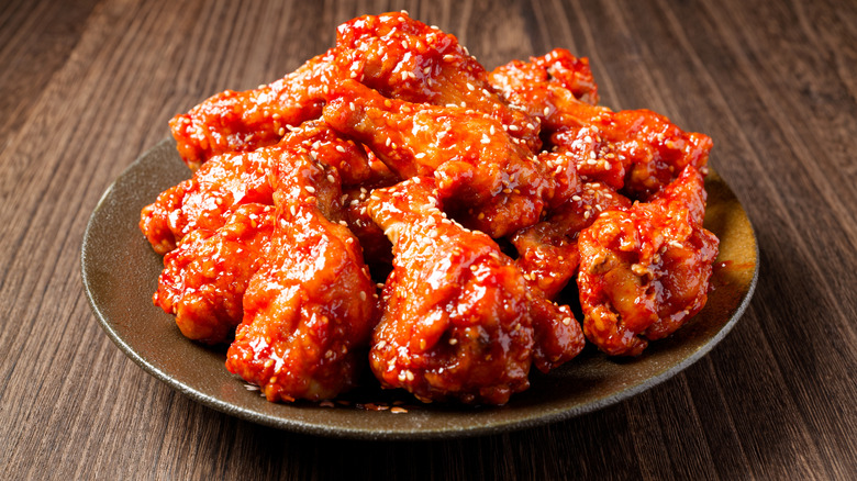Plate of homemade Korean fried chicken