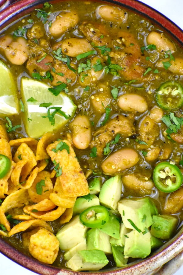 bowl of green chicken chili