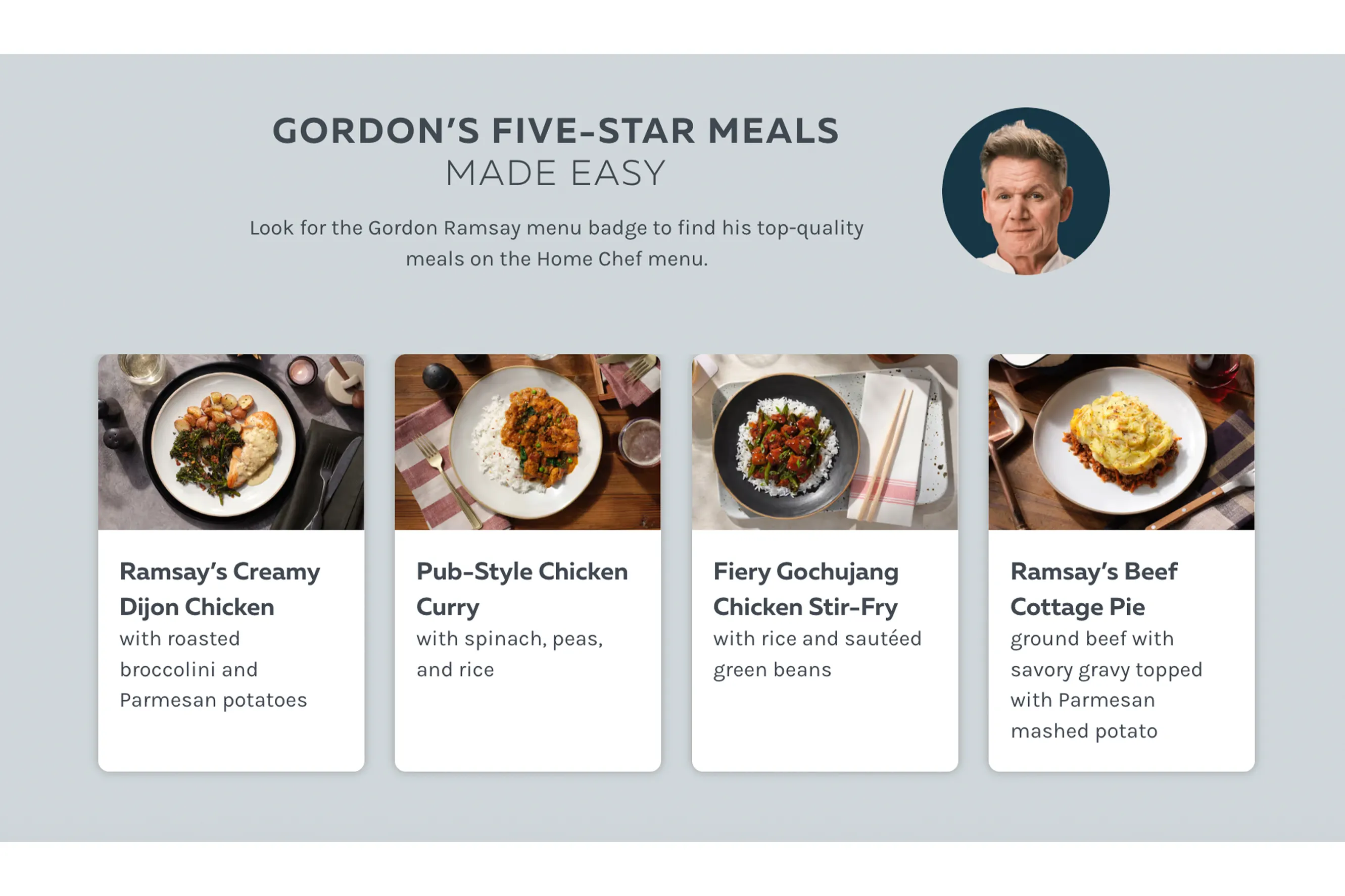 Selection of meals by Gordon Ramsay