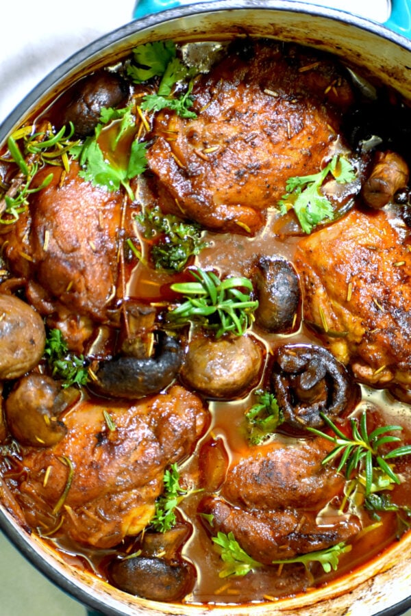Mediterranean chicken stew in a pot